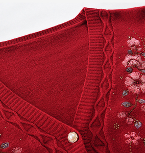 Cárdigan Casual con Cuello en V para <span class=keywords><strong>Mujer</strong></span>, con Bordado y Cuentas Termoadhesivas, Prenda de Punto Exterior con Bolsillos y Botones, Suéteres Cálidos - Product Image 6