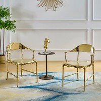 Chaise de salle à manger en cuivre pur de luxe italien, chaise à dossier moderne pour villa, restaurant, salon