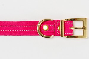 ปลอกคออิตาลีสีชมพูของขวัญที่สมบูรณ์แบบสำหรับเจ้าของ-หนังกลับแท้และฮาร์ดแวร์เคลือบทองปลอกคอสุนัข - Product Image 5