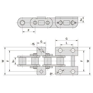 CAE44151S1 CAE44151S2 P28F3 Cadenas de rodillos transportadores de acero agrícola con accesorio - Product Image 1