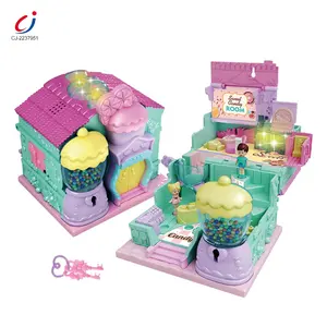 Casa de munecas coffee candy kids plastic small doll houses pretend play diy doll house miniature furniture doll house kits