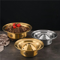 Koreaanse stijl roestvrijstalen, milieuvriendelijke, duurzame dienblad voor droogijsrook, geschikt voor hotels, restaurants en hotpot, met gesneden bakjes.