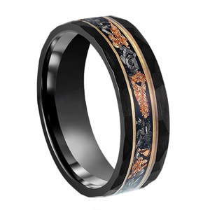 SZ CHENG JEWELERS Tungsten Ring New Jewelry Ouro 18K Rose Folha e Alumínio Slag Incrustado Martelado Matte Preto Tungsten Band - Product Image 4