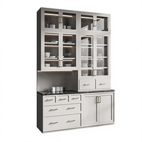 Buffet de cuisine haut de gamme avec porte vitrée et éclairage LED, armoire de rangement sur mesure pour projet de cuisine de villa