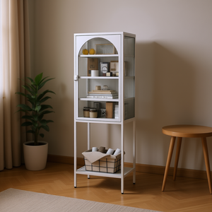 Armoire de rangement moderne en métal et verre avec 5 étagères réglables pour cuisine, salon, bureau à domicile - Product Image 2