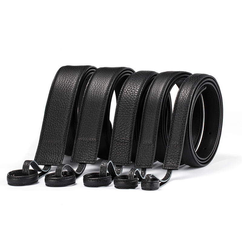 High Quality 3.8 Cm Width No Buckle Belt,Authentic Pin Buckle Western Style Buckle Black Cow Leather Belt Strap