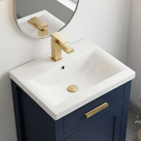 20 pouces. Meuble-lavabo de salle de bain moderne bleu avec un seul lavabo en céramique blanche