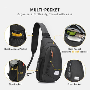 Sac à bandoulière antivol RFID, sac à dos de voyage léger, sac de poitrine pour la randonnée, la marche, le travail, pour téléphone - Product Image 2