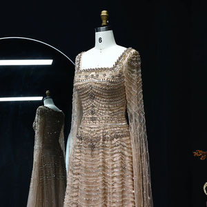 Jancember LSZ591 Vestido de fiesta de noche de caramelo con cuentas de lujo con manga de capa - Product Image 3