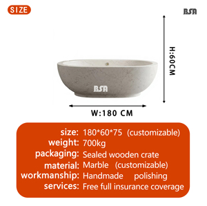Baignoire autoportante en marbre blanc naturel BSA, baignoire de trempage en pierre artisanale, baignoire spa de luxe pour la décoration de la salle de bain à domicile et des hôtels - Product Image 2