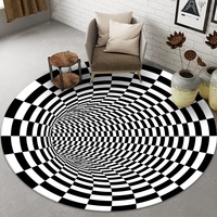 Tapis rond en polyester à illusion optique 3D fait à la machine, noir et blanc à carreaux, best-seller pour le salon et la chambre à coucher