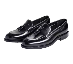 Handmade Men's Genuine Leather Solid Slip-On Loafers with Customized Fashion <b>Tassel</b> for Office Occasions Spring Summer - Product Image 1