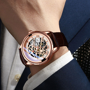 Binbond Automatic Mechanical Watch Rose Gold Skeleton Men's Watch 30M Waterproof Genuine Leather Strap - Product Image 3