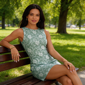 <strong>Mint</strong> Green Embossed A-Line Mini <strong>Dress</strong> | French Chic Slimming Fit | Perfect for Street Style, Dates &amp; Vacation - Product Image 2
