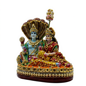 Figurine artisanale en résine Laxmi Narayan, sculpture décorative de table, art religieux traditionnel, pour anniversaire, maison, salon - Product Image 1