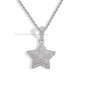 Pendentif étoile à cinq branches à 3 couches, accessoires hip-hop, colliers pour hommes et femmes, zircon incrusté de cuivre - Product Image 5