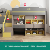 Skandinavisches Multifunktionales Schlafzimmer Hoch- und Niedrigbett für Mutter und Kind, Doppelstockbett mit Treppe und Schrank für Kinder