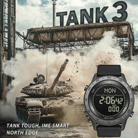 NORTH EDGE untuk 3 Jam Tangan Olahraga Digital Mewah Unisex dengan Layar LED Stopwatch Pedometer Kompas Tahan Air 50M