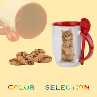 Tasse à café en céramique vierge de 11 oz avec cuillère, poignée intérieure, logo personnalisé coloré, mug émaillé personnalisé