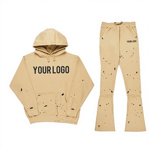 Conjunto Deportivo Personalizado Unisex con Sudadera Beige y Pantalones Acampanados, Sudadera Larga y Pantalones Deportivos, Ropa Casual de Otoño - Product Image 1