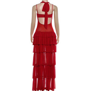 Viviblook Z0130ST Nouvel ensemble robe et haut sexy pour femme, en maille ajourée, patchwork, sans bretelles, style licou et à volants - Product Image 5