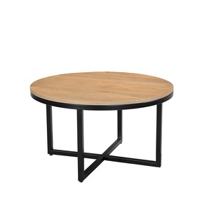 Mesa de centro redonda Elio, superficie de madera Natural, Base de hierro, sala de estar diseño contemporáneo para, hogar, oficina, cafetería, restaurante, uso en Hotel - Product Image 1
