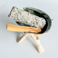 Coquille d'ormeau naturel de 5 pouces avec porte-encens en bois et bol de tache de sauge pour nettoyer les bavures