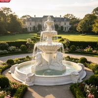 YOUFINE Fuente de Neptuno de Mármol Blanco Tallada a Mano con Estatuas de Sirena y Dama Sentada para Decoración de Jardín de Palacio