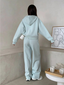 Modische Fitness-Sets für Frauen Baumwoll-Essentials Strickjacke mit Kapuze Jogginghose Outdoor- und Wanderbekleidung Zweiteilige Trainingsanzüge - Product Image 2