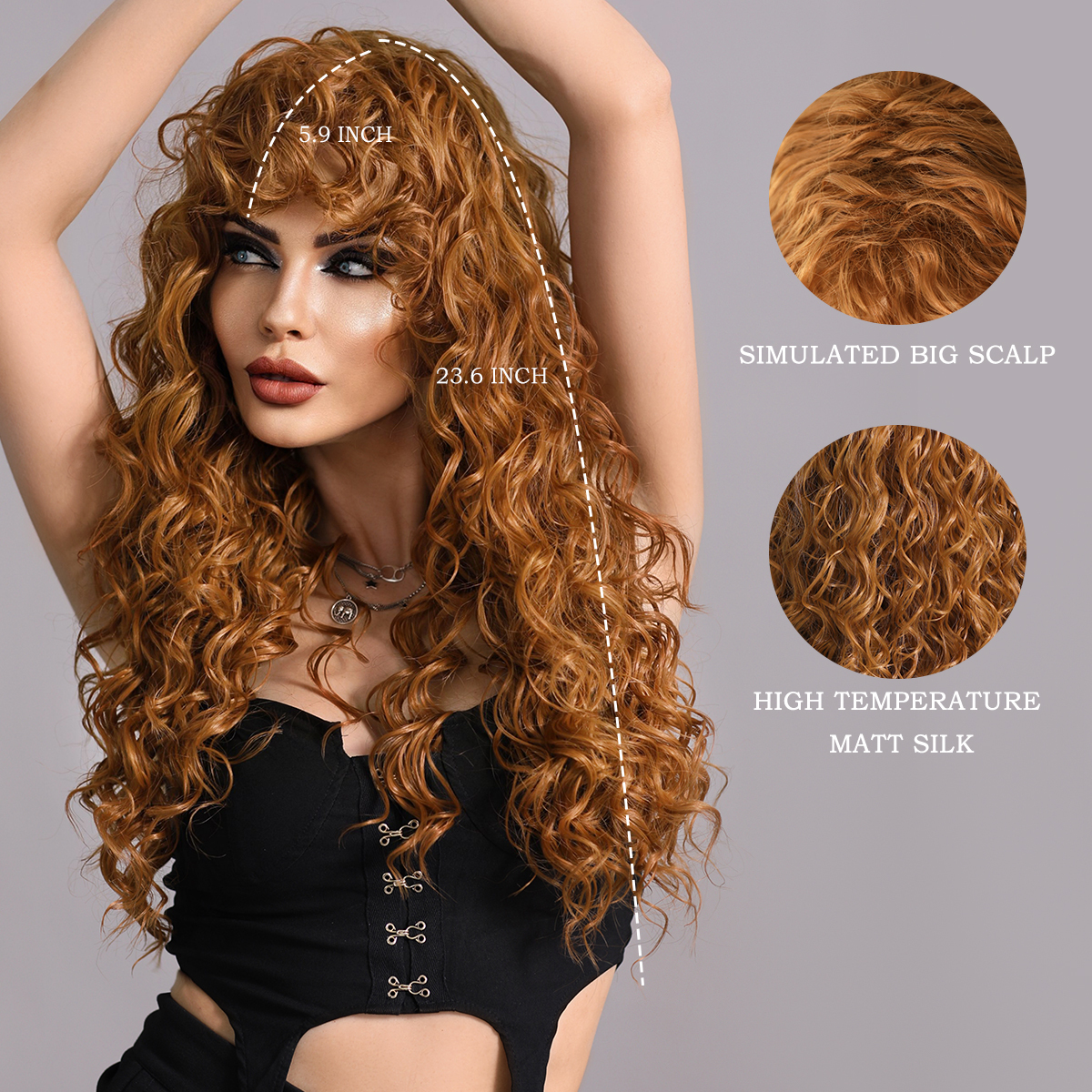 Copper curly Spanish ethnic Cuban curly wig Amazon.com : Celiarita Reddish Brown Deep Wave Headband Wig  main image 2