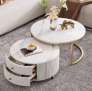 XINSHIYI Fabrication dessus en marbre pieds en métal doré ensemble de tables à café et à thé rondes meubles de salon - Product Image 1