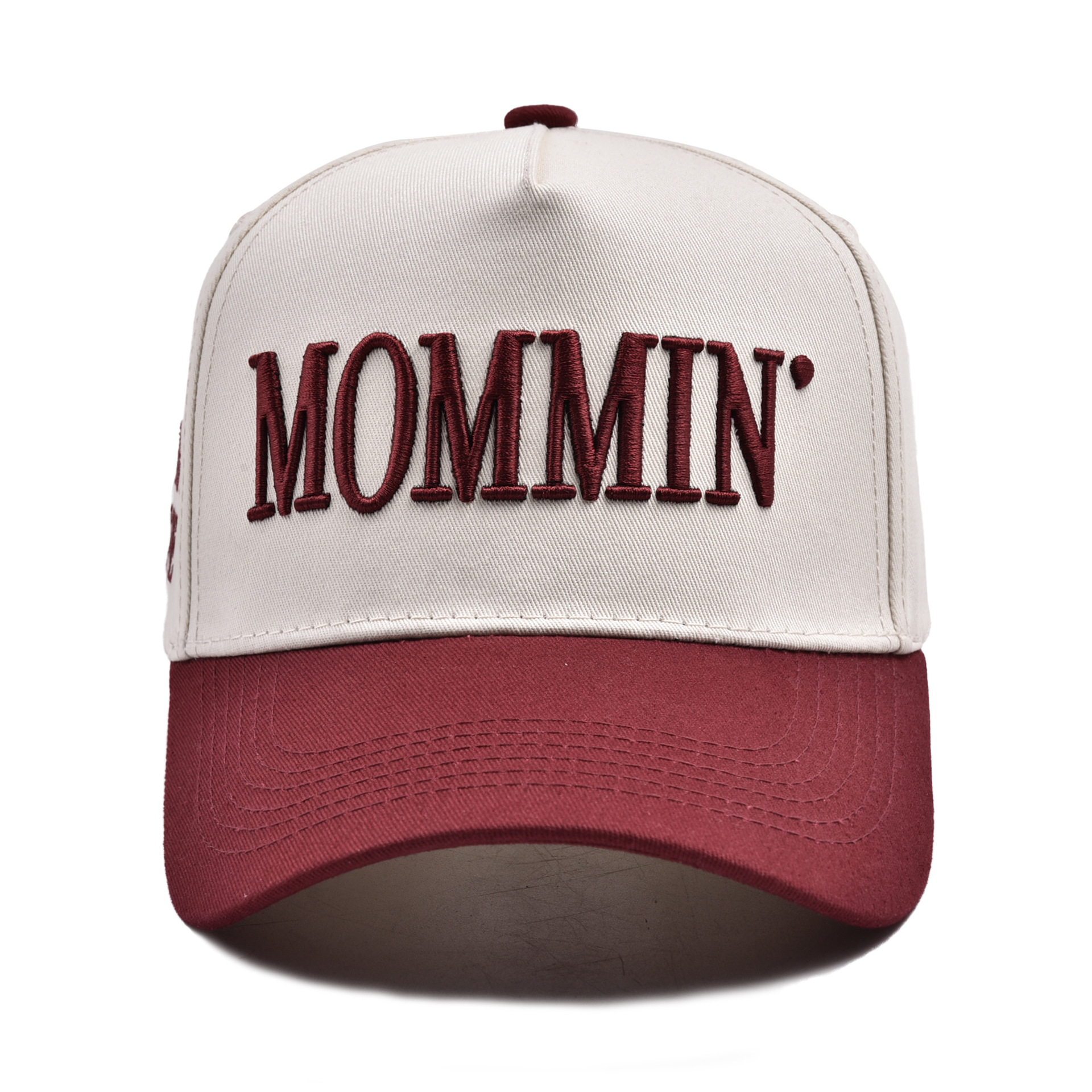 Casquette mommin brodée 3D beige rouge vin