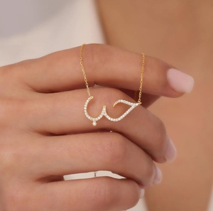 Alla moda oro 18k placcato in arabe <span class=keywords><strong>Love</strong></span> <span class=keywords><strong>Love</strong></span> ciondolo collana arabica simbolo d'amore arabica gioielli d'amore CZ collana di pietra regalo per lei - Product Image 2