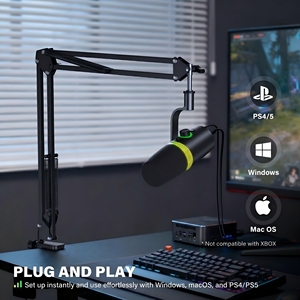 Kit de bras articulé pour microphone dynamique Type-C/<span class=keywords><strong>XLR</strong></span> personnalisé, cardioïde, suppression du bruit, éclairage RGB, en plastique – Idéal pour le podcasting professionnel - Product Image 1