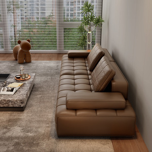 Canapé en cuir de style italien minimaliste moderne, design capitonné en forme de L, pour salon, grand appartement, villa - Product Image 4