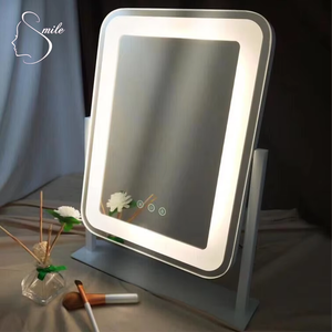 <span class=keywords><strong>Espejo</strong></span> de tocador LED estilo circular, rotación de 360 grados, mesa de maquillaje de escritorio, acabado de Metal de vidrio, silicona táctil cuadrada - Product Image 5