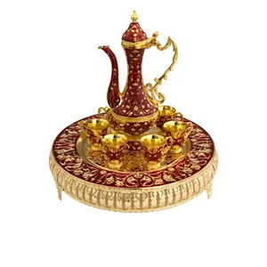 Jogo de chá de ouro vermelho e prata ramadã, conjunto de xícara de café zemzem com base