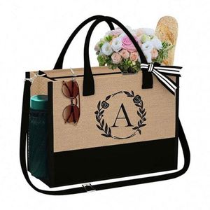Sac de shopping personnalisé avec logo imprimé, sac à bandoulière de grande capacité, sac en toile de jute, sac de plage pour femmes - Product Image 6