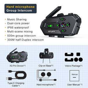 Casque de moto X2-PRO étanche avec partage de musique sur plusieurs appareils, interphone 6 motards 500M, casque à réponse automatique - Product Image 6