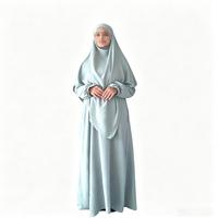 Robe saoudienne Kihmar + Abaya fermée 100% polyester à manches ballon, ensemble de prière musulman pour femmes, Abaya unie à volants pour femmes islamiques
