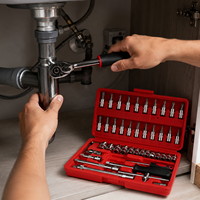 Jeu de 46 embouts de clé à cliquet à douille métrique 1/4 pouces Kit de réparation de tiges d'extension en acier au carbone étui rigide personnalisable OEM