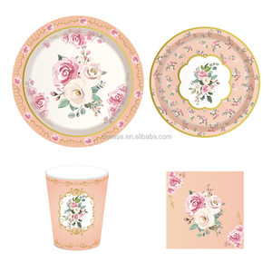Juego de Vajilla Desechable Huancai con Diseño Floral para Fiestas, con Platos, Vasos y Servilletas de Papel para Decoración de Fiestas de Cumpleaños Infantiles - Product Image 2