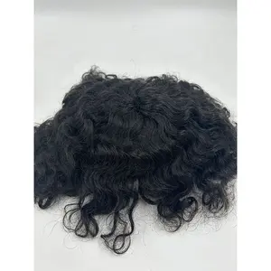 20mm curly indian human hair replacements natural hairline bleached knots lace front toupee for hair loss male