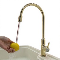 Robinet de cuisine en cuivre massif, anti-éclaboussures, style diamant doré, avec design pivotant, pour éviers de cuisine et bassins à légumes, moderne et minimaliste, à poignée unique