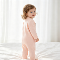 Combinaison bébé en coton doux et agréable pour la peau, à manches longues, boutonnée sur le devant, avec fermeture à pression à l'entrejambe, applique ours mignon, tenue quotidienne pour nouveau-né
