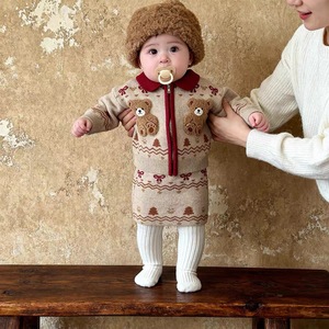 Tongxingyuan Baby Girls Winter Sweater Set Teddy Bear Jacquard Coat Skirt Thickening Knitwear Outfit - Product Image 4