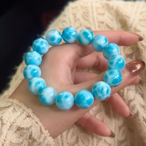 Pulsera Elástica de Larimar Natural Dominicano de Primera Calidad, con Patrón de Ondas Azules, Gema de Larimar, Joyería de Cristal Curativa - Product Image 3