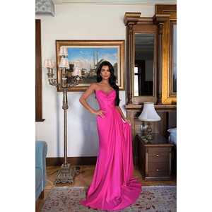 Robe de bal vintage de luxe Elodie fuchsia, taille empire, silhouette trapèze, décoration en dentelle, longueur courte, en polyester, taille XL - Product Image 4