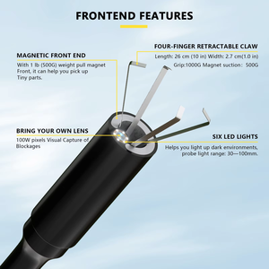 מצלמה מיני לבדיקת צנרת עמידה למים עם אנדוסקופ USB, טופר איסוף מגנטי, עדשת HD, 6 נורות LED, IP67 - Product Image 3