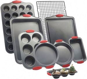 Juego <span class=keywords><strong>de</strong></span> 9 piezas <span class=keywords><strong>de</strong></span> moldes para hornear <span class=keywords><strong>de</strong></span> aluminio y acero al carbono antiadherentes con rejilla <span class=keywords><strong>de</strong></span> enfriamiento y asas <span class=keywords><strong>de</strong></span> silicona, aptos para horno, para compradores comerciales <span class=keywords><strong>de</strong></span> alimentos - Product Image 1
